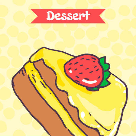 Piece of cake with strawberries and yellow glazeのイラスト素材