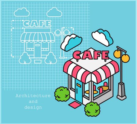 Cafe development construction design and planning concept.のイラスト素材