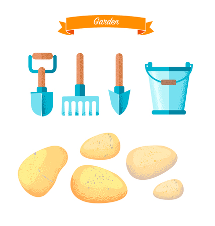 Gardening work tools set. Equipment for working in gardenのイラスト素材