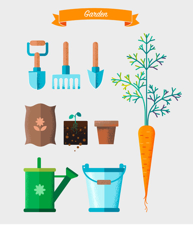 Gardening work tools set. Equipment for working in gardenのイラスト素材