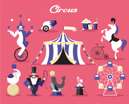 Circus elements set. Vector illustration on a circus theme.のイラスト素材