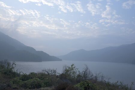 lake landscape in the early morningの写真素材