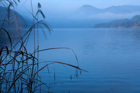 lake landscape in the early morningの写真素材