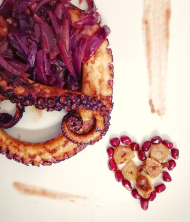 Delicious octopus in onion sauceの写真素材