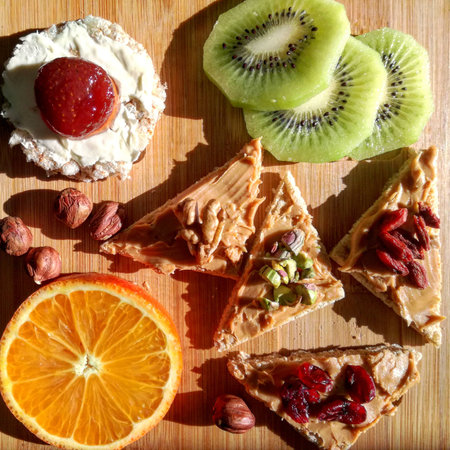 Healthy breakfast with fruit and nutsの写真素材