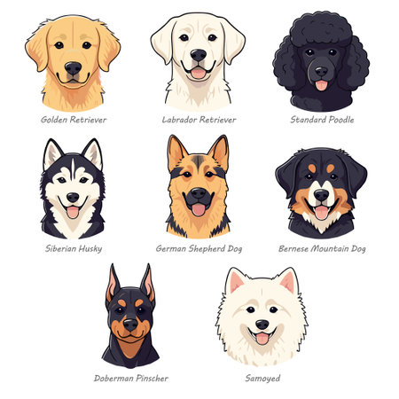 Portraits of Eight Popular Dogs.のイラスト素材