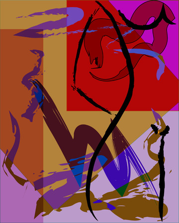 Abstract background composition with paint strokes, body and geometric figuresのイラスト素材