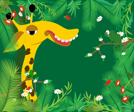 Frame with big giraffe. Vector illustration.のイラスト素材