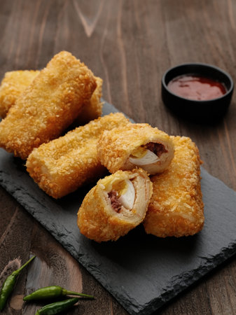 Risoles or Risol is a typical Indonesian traditional street food made from flour skin, meat and egg...