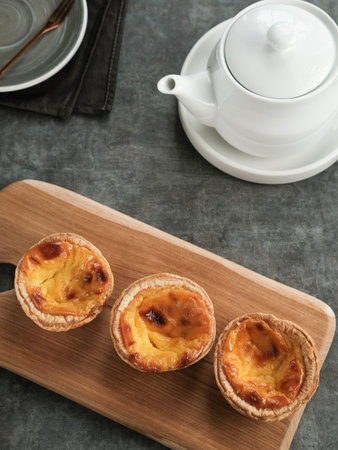Portuguese eggtart or Egg tart, traditional Portuguese dessert. Selective focus image.