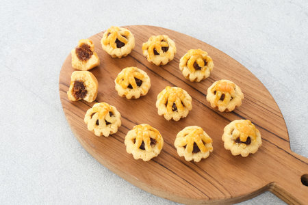 Nastar, Nastar Cookies with pineapple jam inside. Familiar during the month of Ramadan and Eid Fitri. Selective focus image, blurred background, copy space.の写真素材