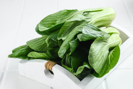 Organic and fresh bok choy or pak choi or pakcoy (Brassica rapa subsp. chinensis) vegetables.