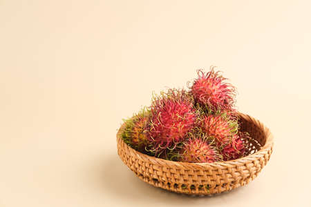 Fresh and ripe rambutan fruits, selective focus image. Close up.の写真素材