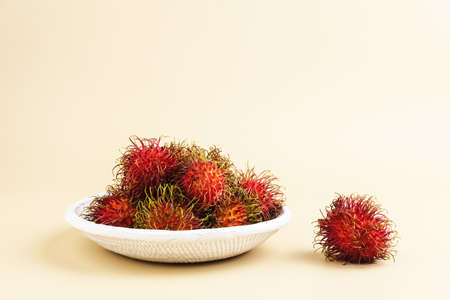 Fresh and ripe rambutan fruits, selective focus image. Close up.の写真素材