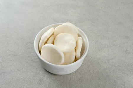 Krupuk or Kerupuk, Kerupuk Palembang is one of type Indonesia traditional crackers from Palembang,...