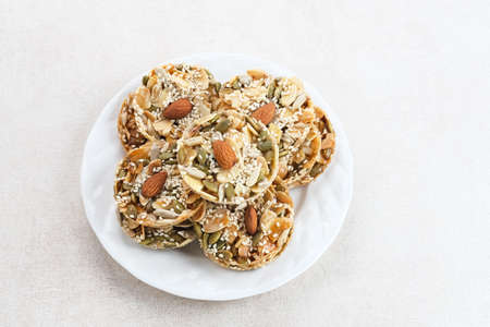 Florentine Cookies with mixed nut and dried fruits and seeds. Gluten free.の写真素材