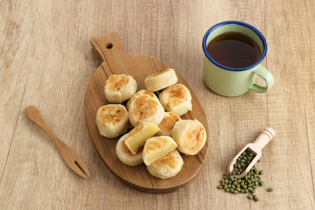 Bakpia, Bakpia Pathok is a typical Yogyakarta food made from a mixture of green beans, cheese and sugar, which is wrapped in flour, then baked.の写真素材