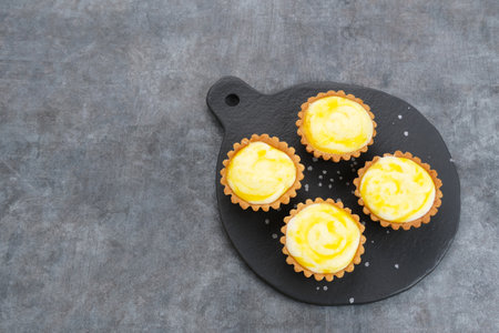 Golden Brown Fresh Cheese Tart served on plateの写真素材