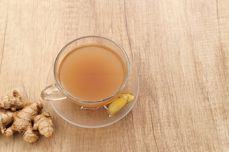 Ginger tea or Wedang Jahe, a traditional Indonesian drink made from ginger and sugar then brewed with hot water, good for immunityの写真素材