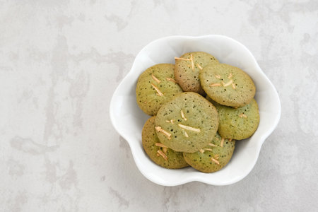 Matcha cookies with grated cheese topping, gluten freeの写真素材