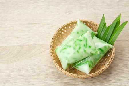 Kue Jentik Manis, Indonesian traditional snack made from hunkwe flour, sago pearl, and coconut milk.の写真素材