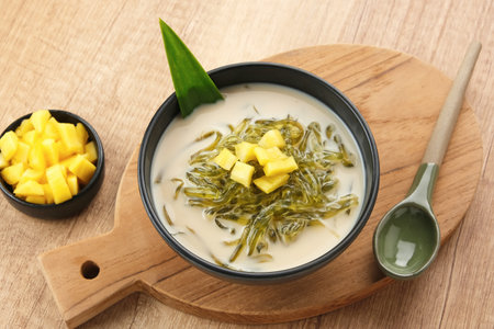 Es Cendol Dawet or Lod Chong, made from rice flour, suji leaves and almond milk. Popular during Ramadan.の写真素材