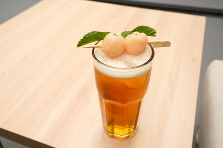 Lychee iced tea with mint leavesの写真素材