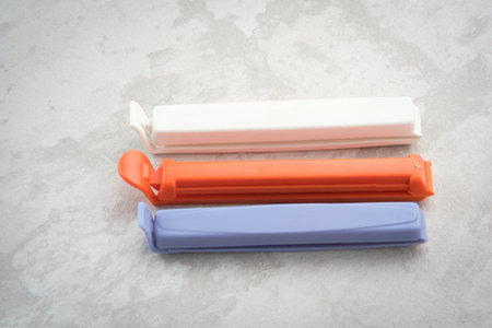 Food bag seal clip isolated on the white background. Copy space.の写真素材