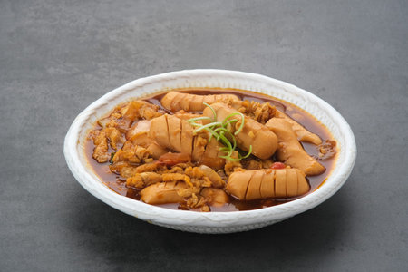 Tumis Sosis Telur, Sauteed Sausage with eggs, onion and chilli sauceの写真素材