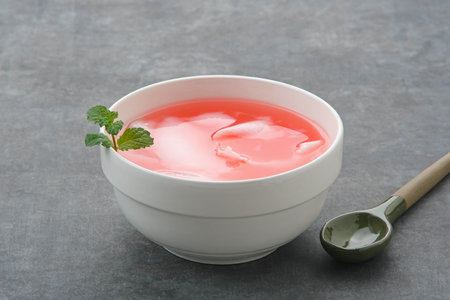 Es Kelapa Muda or young coconut ice with syrupの写真素材