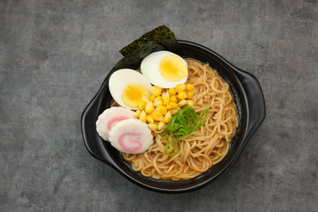 Ramen Noodles with egg and various toppingの写真素材