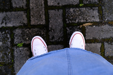 Comfortable women's sneakers on a flat sole.の写真素材