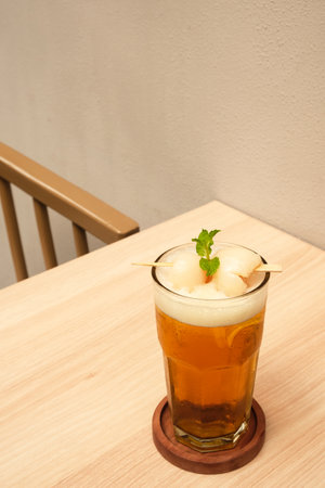 Lychee iced tea with mint leavesの写真素材