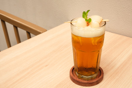 Lychee iced tea with mint leavesの写真素材
