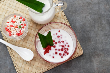 Bubur Sagu Mutiara, Indonesian Sago Dessert. Made from pearl sago, sugar, pandan leaves, and coconut milk.