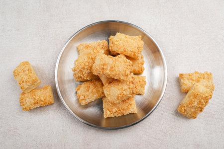 Crunchy pastry cookies with almond sprinklesの写真素材