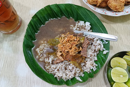 Nasi Pindang Kudus, Indonesian traditional beef black soup.の写真素材