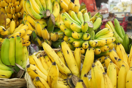 Ripe Yellow Bananas at Marketの写真素材