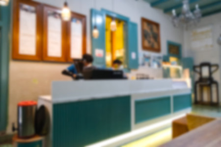 Blurred coffee shop or restaurant interior abstract backgroundの写真素材