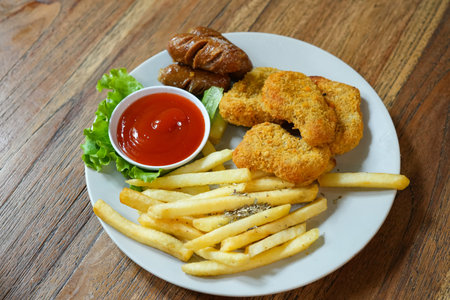 Mix Platter, a plate of snacks containing french fries, sausages, nugget