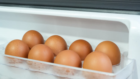 Organic eggs are in the fridgeの写真素材