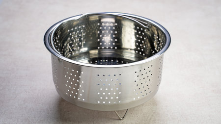 Stainless steel steamer kitchenware on white background