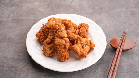 Crispy Fried Chicken Skin or Kulit Ayam Krispi served on plateの写真素材