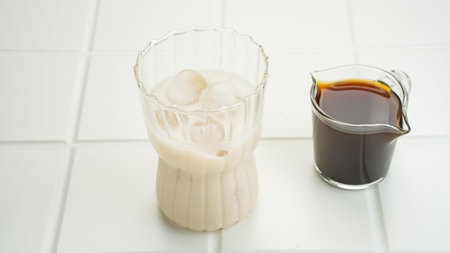 Iced coffee latte on white background