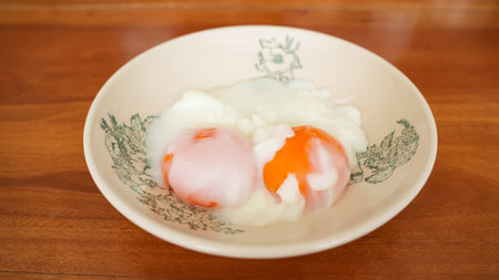 Onsen Tamago, Japanese soft boiled egg for breakfastの写真素材