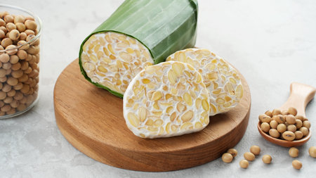 Raw Tempeh or Tempe, Indonesian traditional food, made from fermented soybeans.