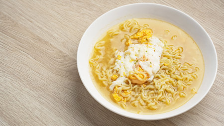 boiled instant noodle with chilli powder and egg