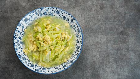Tumis Labu Siam or Stir fry chayote squash with eggの写真素材