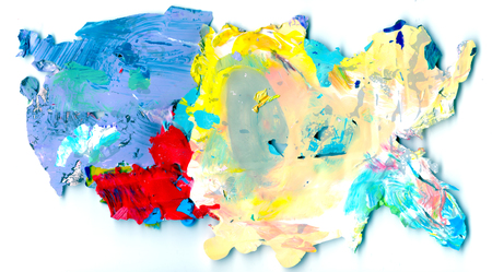 Dried pigment acrylic color blocks. Multicolored abstract art background.の写真素材