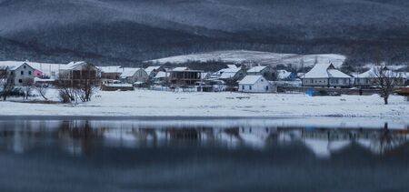 Village at lake の写真素材